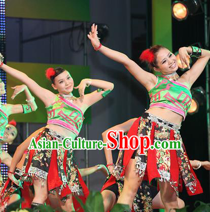 Traditional Chinese Zhuang Nationality Dance Costume, China Folk Dance Classical Dance Clothing for Women