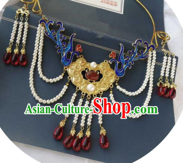 Chinese Traditional Ancient Accessories Classical Blueing Necklace Hanfu Handmade Necklet for Women