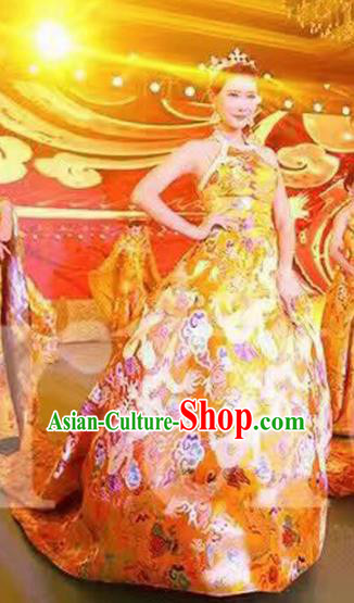 Top Grade Stage Performance Costumes China Style Catwalks Trailing Full Dress Modern Fancywork Clothing for Women
