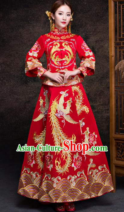Chinese Traditional Red Xiuhe Suits Ancient Bride Embroidered Bottom Drawer Wedding Costumes for Women