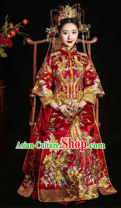 Chinese Traditional Red Xiuhe Suits Ancient Bride Embroidered Phoenix Bottom Drawer Wedding Costumes for Women