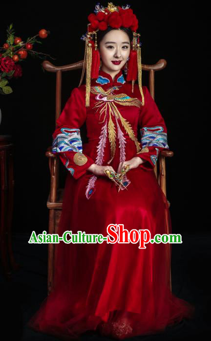 Chinese Traditional Toast Clothing Xiuhe Suits Ancient Bride Embroidered Phoenix Bottom Drawer Wedding Costumes for Women