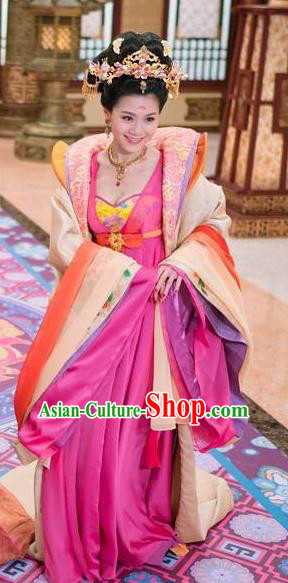 Ancient Chinese Tang Dynasty Imperial Concubine Zheng Embroidered Costumes Hanfu Dress for Women