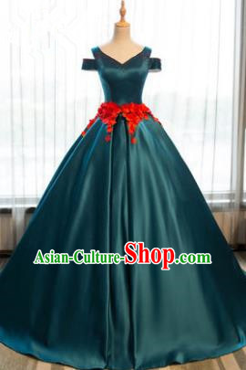 Top Grade Advanced Customization Peacock Green Satin Dress Wedding Dress Compere Bridal Full Dress for Women