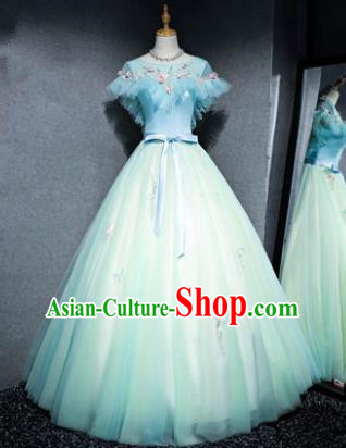 Top Grade Advanced Customization Green Veil Evening Dress Wedding Dress Compere Bridal Full Dress for Women