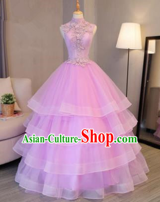 Top Grade Advanced Customization Evening Dress Pink Layered Wedding Dress Compere Bridal Full Dress for Women