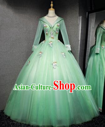 Top Grade Advanced Customization Evening Dress Green Veil Wedding Dress Compere Bridal Full Dress for Women