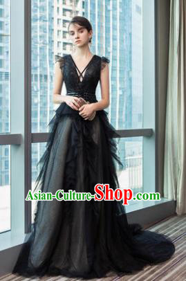 Top Grade Advanced Customization Black Veil Dress Wedding Dress Compere Bridal Full Dress for Women