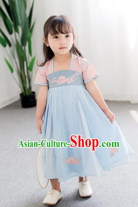 Chinese Ancient Costume Children Blue Hanfu Dress Classical Dance Stage Performance Clothing for Kids