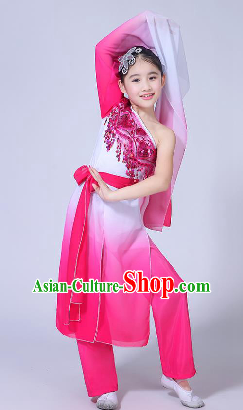 Chinese Ancient Costume Children Classical Dance Pink Dress Stage Performance Clothing for Kids