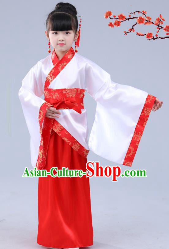 Chinese Ancient Costume Children Red Hanfu Classical Dance Dress Stage Performance Clothing for Kids