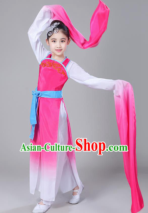 Chinese Traditional Folk Dance Costumes Children Classical Dance Yangko Water Sleeve Rosy Clothing for Kids