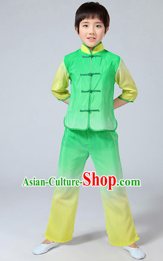 Chinese Traditional Folk Dance Costumes Children Classical Dance Tang Suit Green Clothing for Kids