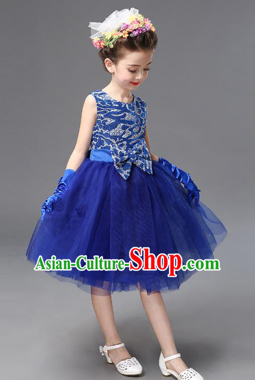Top Grade Princess Blue Bubble Dress Stage Performance Chorus Costumes Children Modern Dance Clothing for Kids
