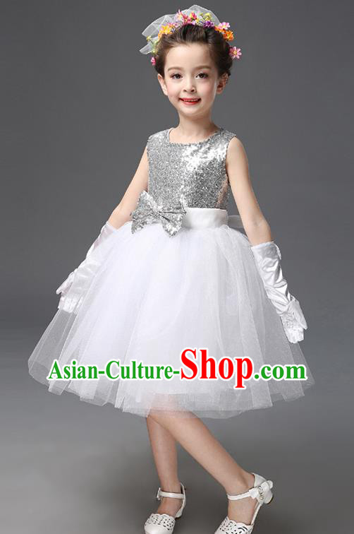Top Grade Princess White Bubble Dress Stage Performance Chorus Costumes Children Modern Dance Clothing for Kids