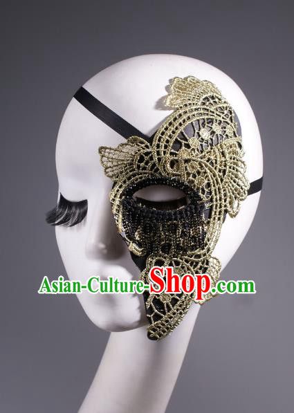 Halloween Fancy Ball Props Exaggerated Golden Lace Face Mask Stage Performance Accessories Christmas Mysterious Masks