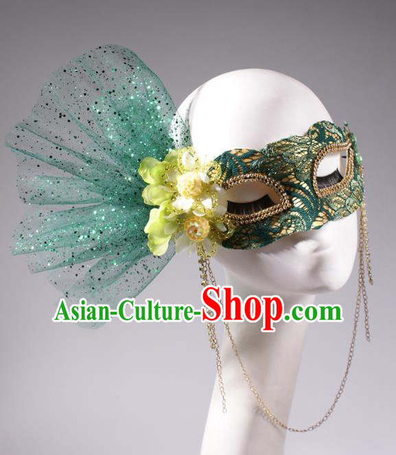 Halloween Fancy Ball Props Exaggerated Feather Green Face Mask Stage Performance Accessories Christmas Mysterious Masks