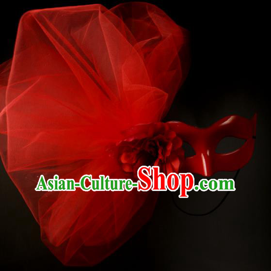 Halloween Exaggerated Red Veil Face Mask Fancy Ball Props Stage Performance Accessories Christmas Mysterious Masks