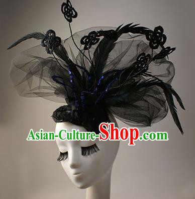 Top Grade Catwalks Queen Feather Hair Accessories Halloween Baroque Royal Crown Stage Performance Modern Fancywork Headwear