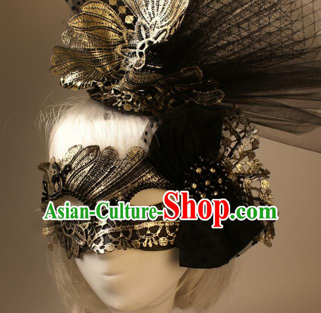 Halloween Exaggerated Golden Lace Face Mask Fancy Ball Props Stage Performance Accessories Christmas Mysterious Masks