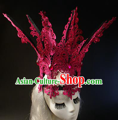 Top Grade Christmas Catwalks Hair Accessories Halloween Stage Performance Rosy Lace Royal Crown Modern Fancywork Headwear