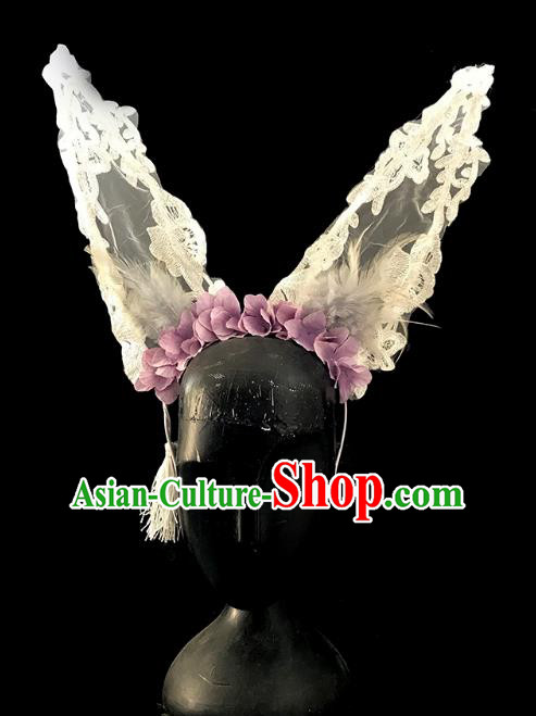 Top Grade Catwalks Gothic Hair Accessories Exaggerated Lace Cat Ear Headdress Halloween Modern Fancywork Headwear