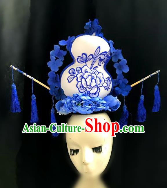 Top Grade Chinese Traditional Catwalks Hair Accessories Exaggerated Palace Pincess Calabash Headdress Halloween Modern Fancywork Headwear