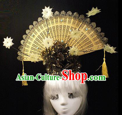 Top Grade Chinese Catwalks Hair Accessories Halloween Modern Fancywork Golden Hair Clasp Headwear