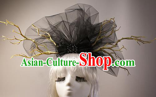 Top Grade Catwalks Hair Accessories Halloween Stage Performance Black Veil Hair Clasp Modern Fancywork Headwear
