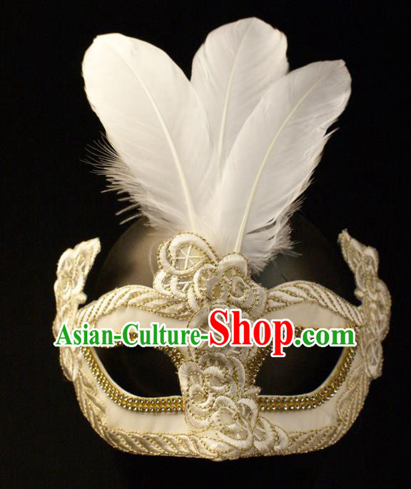 Halloween Exaggerated White Feather Face Mask Venice Fancy Ball Props Catwalks Accessories Christmas Mysterious Masks