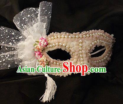 Halloween Exaggerated Pearls Pink Face Mask Venice Fancy Ball Props Catwalks Accessories Christmas Mysterious Masks