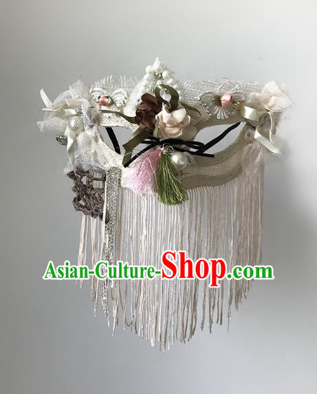 Halloween Venice Exaggerated White Tassel Face Mask Fancy Ball Props Catwalks Accessories Christmas Masks