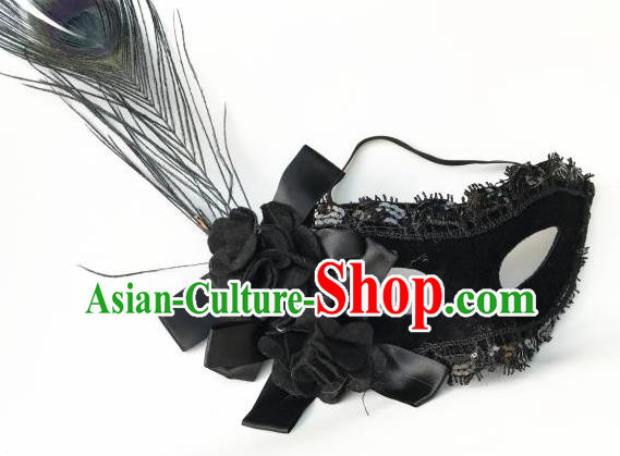 Halloween Catwalks Venice Black Flowers Face Mask Fancy Ball Props Accessories Christmas Exaggerated Feather Masks