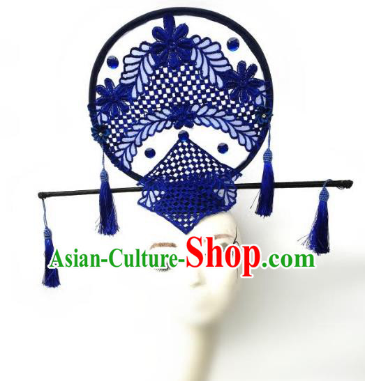 Top Grade Catwalks Hair Accessories Exaggerated Chinese Blue Lace Hair Clasp Modern Fancywork Headwear