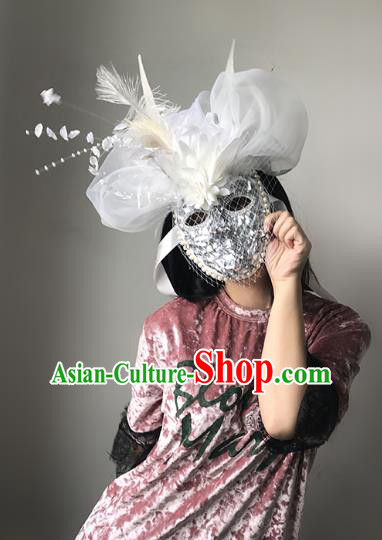 Halloween Catwalks Venice Bride Face Mask Fancy Ball Crystal Feather Masks Christmas Exaggerated Feather Masks