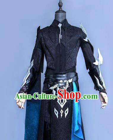 China Ancient Cosplay Swordsman Black Costumes Complete Set Chinese Traditional Knight-errant Clothing for Men