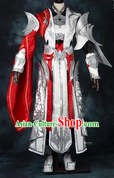 China Ancient Cosplay Chivalrous Expert Swordsman Costumes White Armour Chinese Traditional Knight-errant Clothing for Men