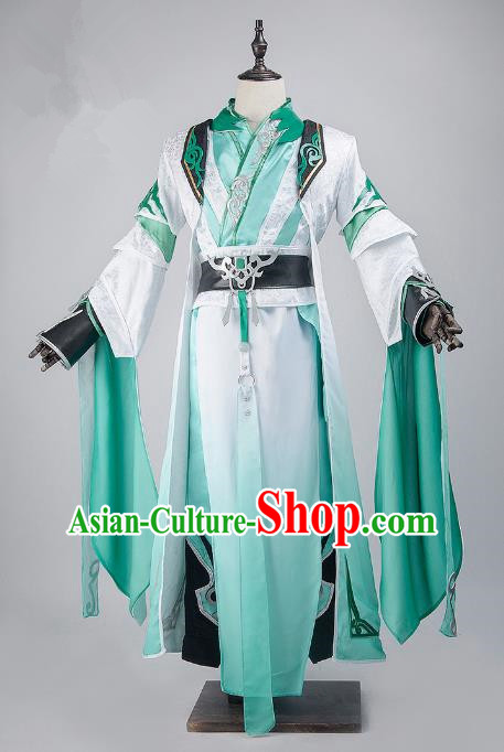 China Traditional Cosplay Swordsman Childe Green Costumes Chinese Ancient Kawaler Knight-errant Clothing for Men