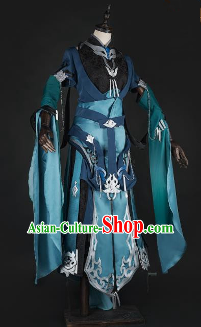 China Traditional Cosplay Royal Highness Swordsman Green Costumes Chinese Ancient Kawaler Knight-errant Clothing for Men