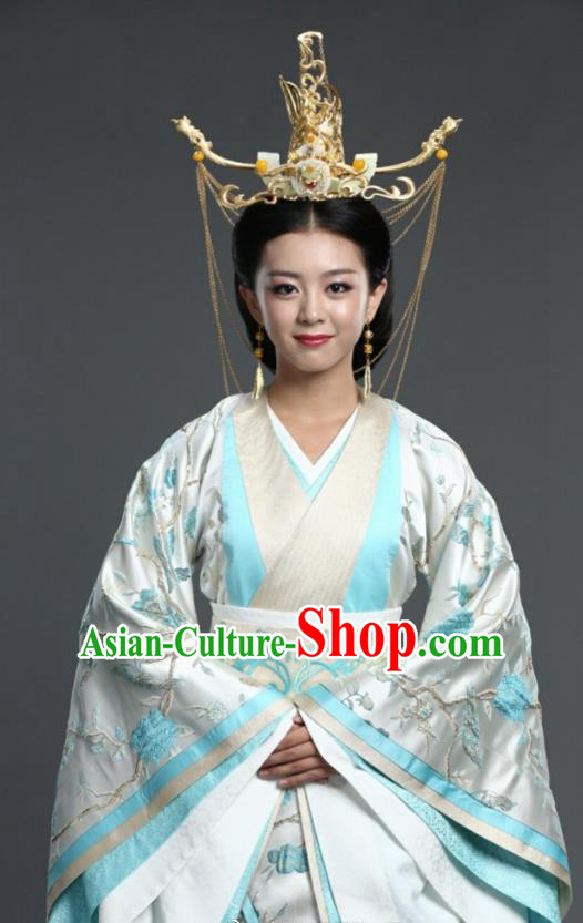 Chinese Ancient Palace Queen Hanfu Dress Northern Zhou Dynasty Empress Embroidered Historical Costume and Headpiece Complete Set
