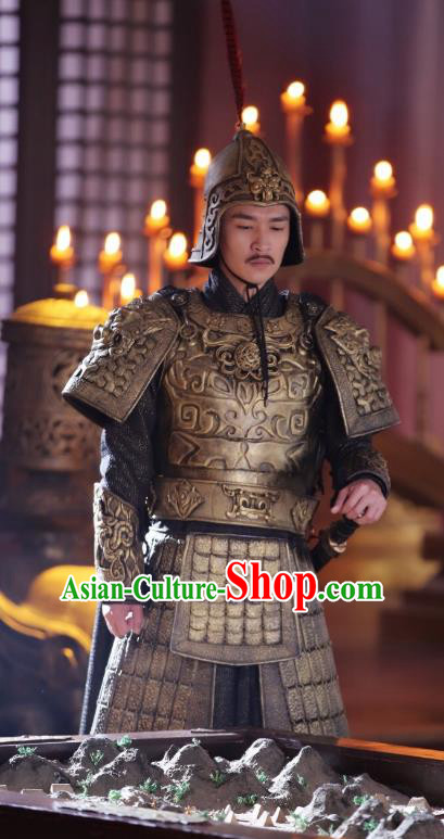 Chinese Ancient General Armour Northern Zhou Dynasty Military Officers Historical Costume and Headpiece Complete Set