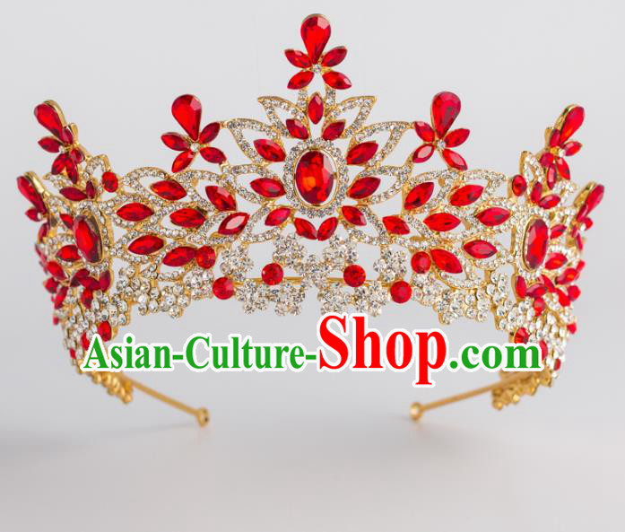 Baroque Bride Hair Accessories Classical Royal Crown Red Crystal Imperial Crown Headwear for Women