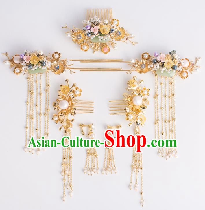 Chinese Traditional Wedding Hair Accessories Ancient Bride Tassel Hairpins Xiuhe Suit Headwear for Women