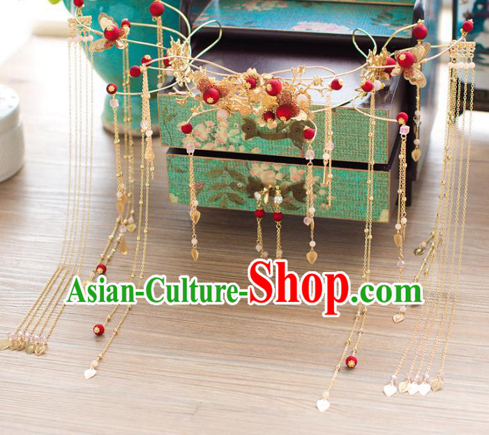 Chinese Traditional Wedding Hair Accessories Ancient Bride Phoenix Coronet Hairpins Step Shake for Women