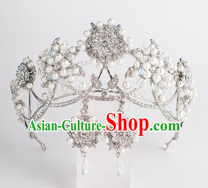 Baroque Bride Hair Accessories Classical Wedding Princess Crystal Pearls Imperial Crown Headwear for Women
