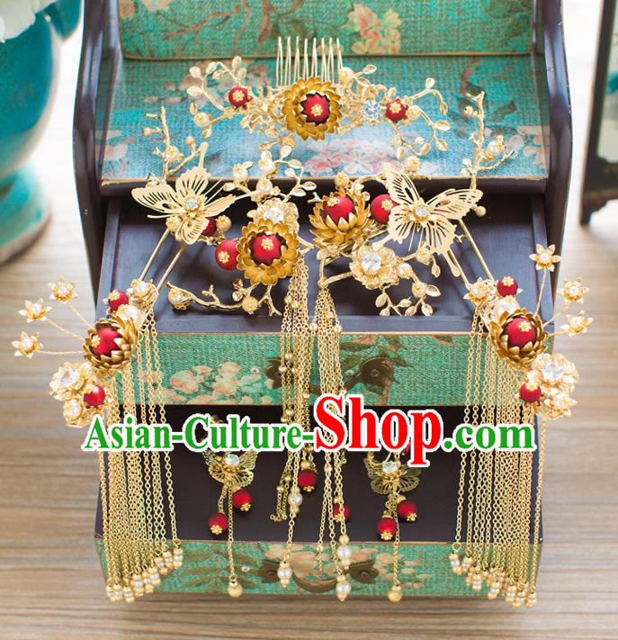 Chinese Traditional Wedding Hair Accessories Ancient Xiuhe Suit Phoenix Coronet Hairpins Step Shake for Women