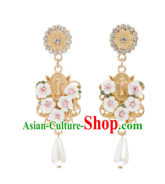 Bride Classical Accessories Flowers Earrings Wedding Jewelry Pearls Eardrop for Women