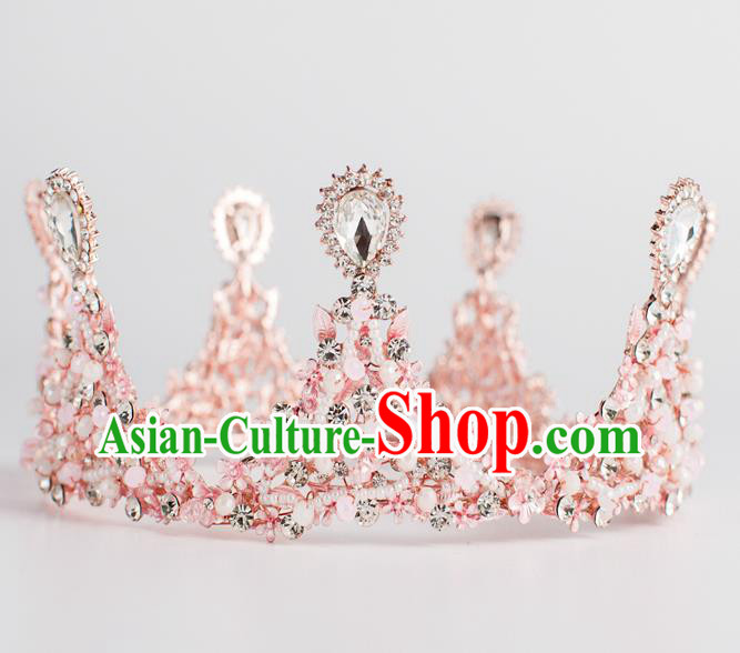 Baroque Bride Hair Accessories Round Royal Crown Wedding Princess Classical Pink Imperial Crown for Women