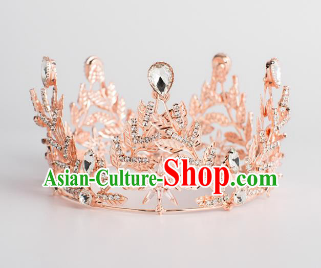 Baroque Bride Hair Accessories Classical Wedding Hair Clasp Pink Imperial Crown Headwear for Women
