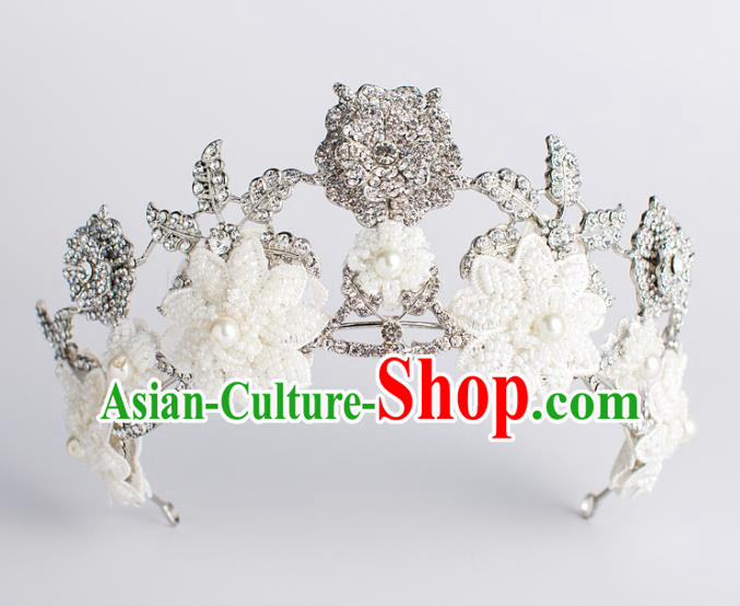 Baroque Bride Hair Accessories White Flowers Royal Crown Wedding Princess Classical Imperial Crown for Women